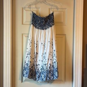 Blue and White Strapless Sundress for Resort Wear